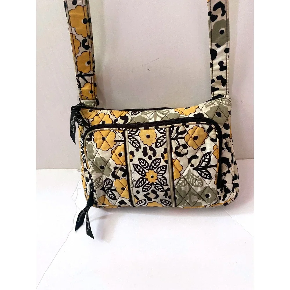 Vera Bradley Safari‎ Sunset Quilted Cotton Crossbody Bag Yellow Floral Leopard